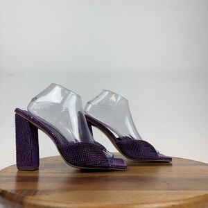 Womens Gia Borghini Rosie Crystal Beaded Purple Heeled Slide Sandals Size 40 GUC
